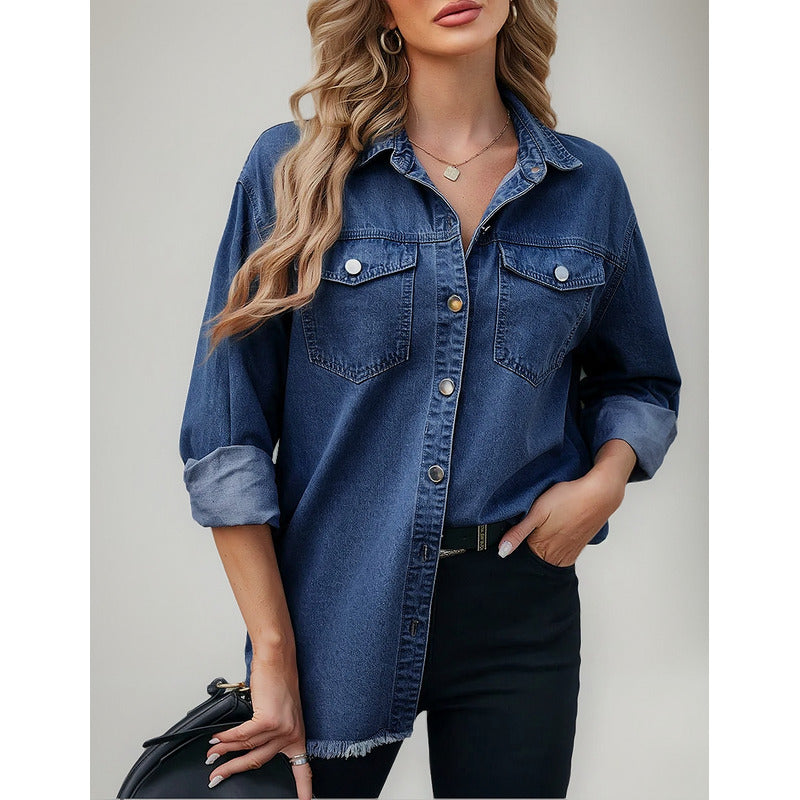 Sobre Camisa Campera Jeans Claro Y Oscuro Oversize Uniteduy