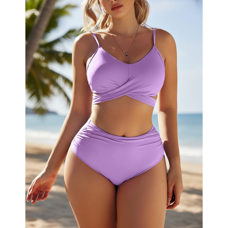 Bikini Tiro Alto Liso Push Up Cruzado Uniteduy