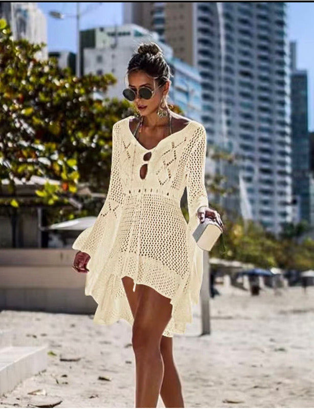 Vestido De Playa Calado Tejido Manga Larga Uniteduy