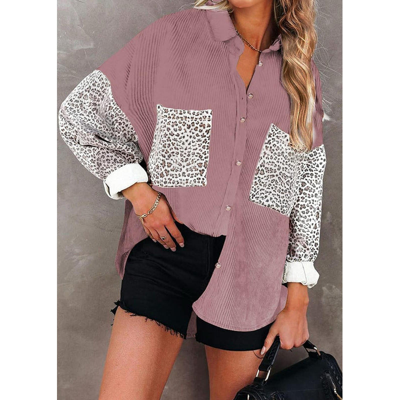Sobre Camisa Pana Combinado Con Animal Print Varios Colores