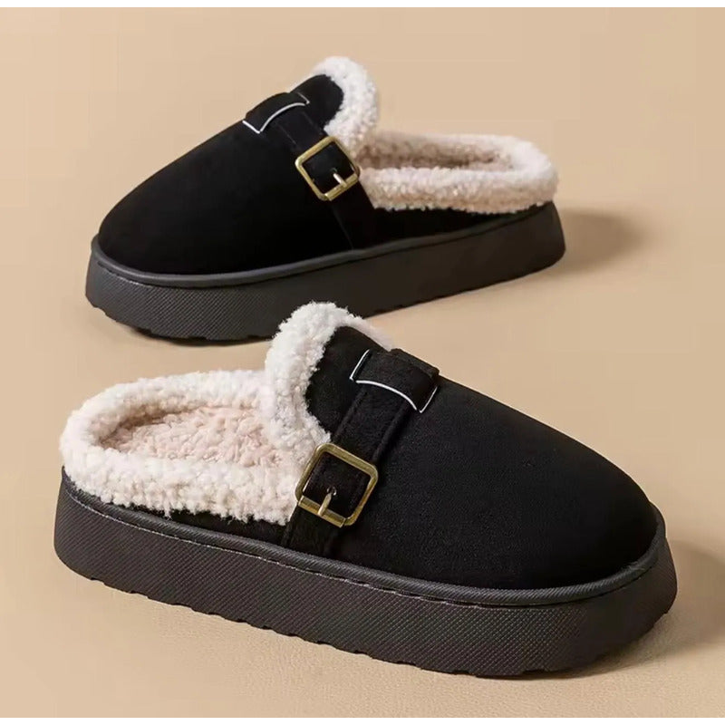 Pantuflas Mujer Con Corderito Altas Sin Talón Y Hebilla