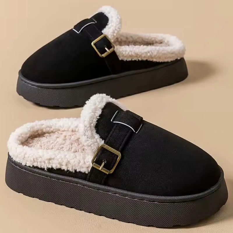 Pantuflas Mujer Con Corderito Altas Sin Talón Y Hebilla