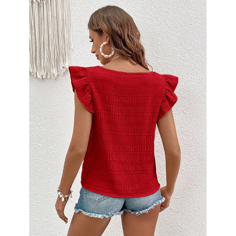 Blusa Remera Cuello Cuadrado Con Manga Corta Volado Uniteduy