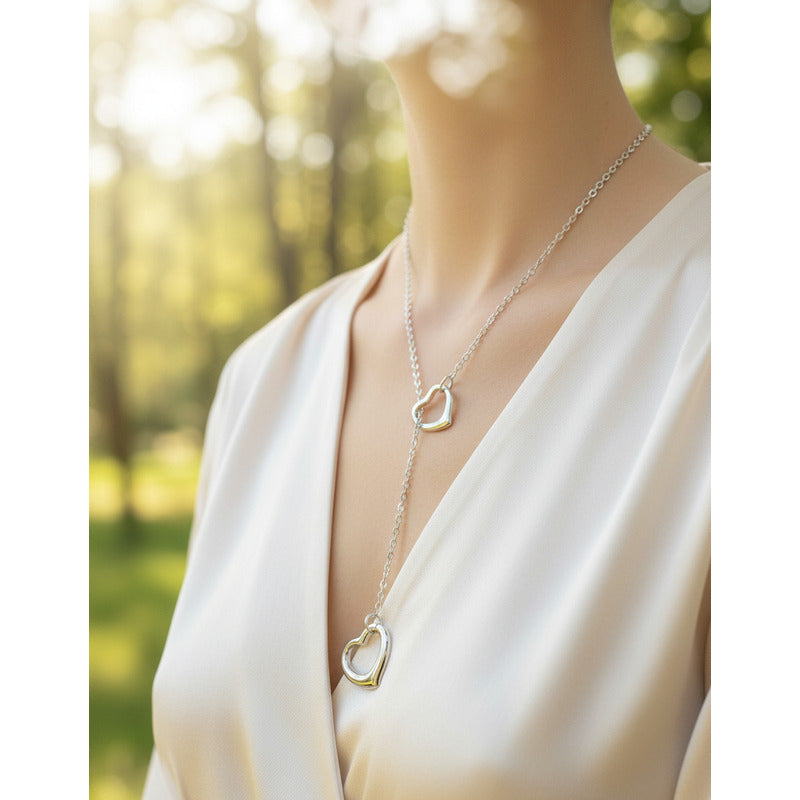 Cadena Doble Corazón Ajustable Plata 925