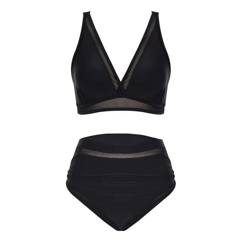 Bikini Tiro Alto Triángulo Con Transparencia Varios Colores