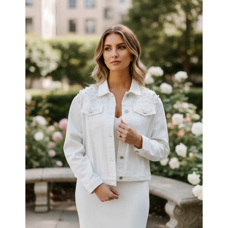 Campera De Jeans Con Aplique Perlas Uniteduy