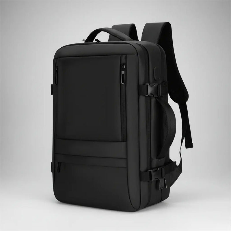 Mochila Viaje Expandible Antirrobo Negra Con Usb Impermeable