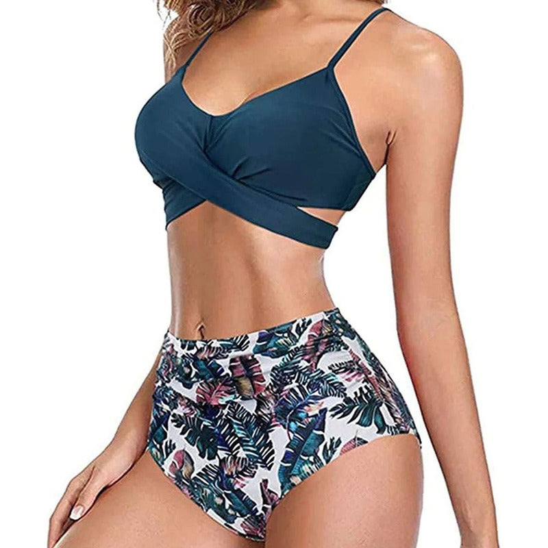 Bikini Mallas Tiro Alto 2 Piezas Push Up Cruzado Uniteduy
