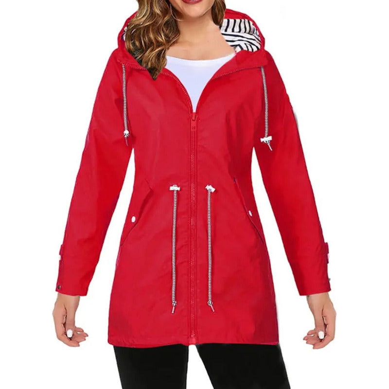 Campera Corta Viento Con Capucha Larga Bolsillos Cola Pez