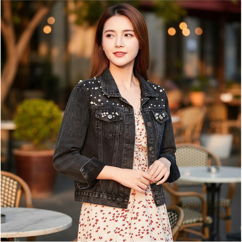 Campera De Jeans Con Aplique Perlas Uniteduy