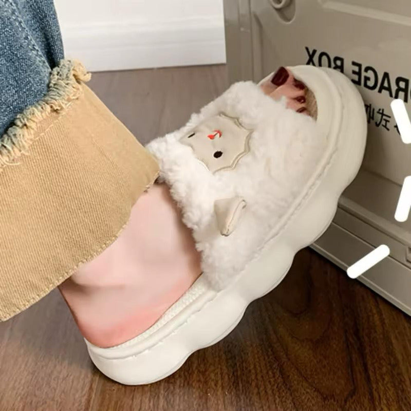 Pantuflas Oveja Peluche Abierta Sin Talon Suela De Goma