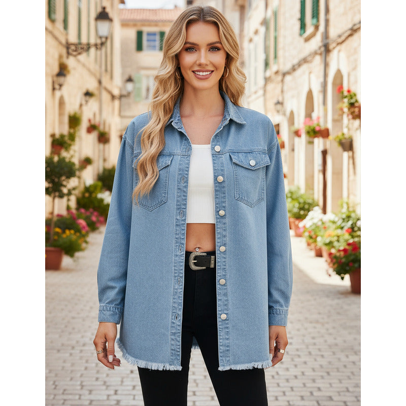 Sobre Camisa Campera Jeans Claro Y Oscuro Oversize Uniteduy