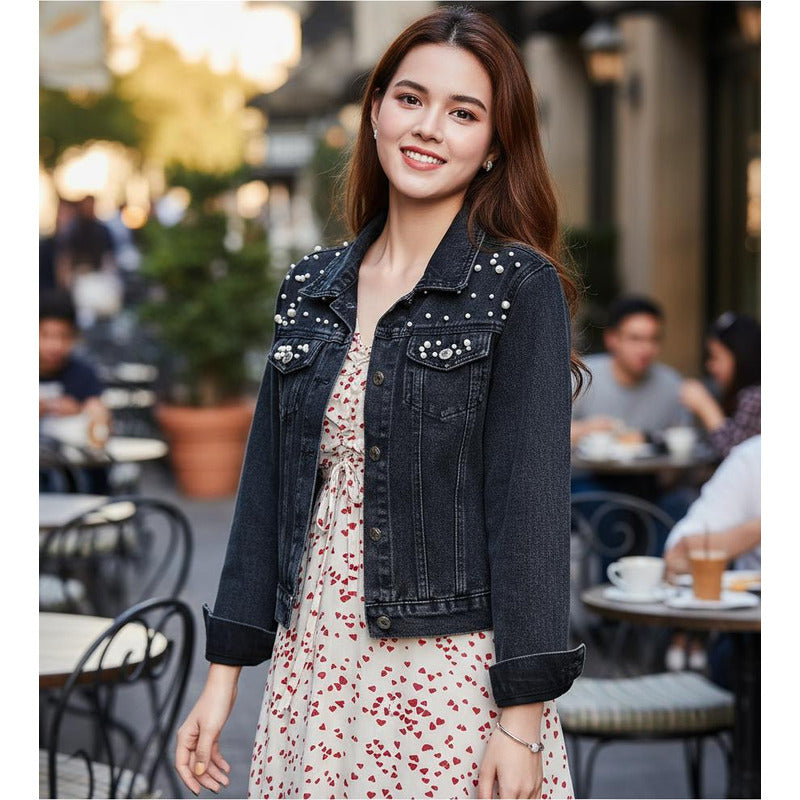 Campera De Jeans Con Aplique Perlas Uniteduy