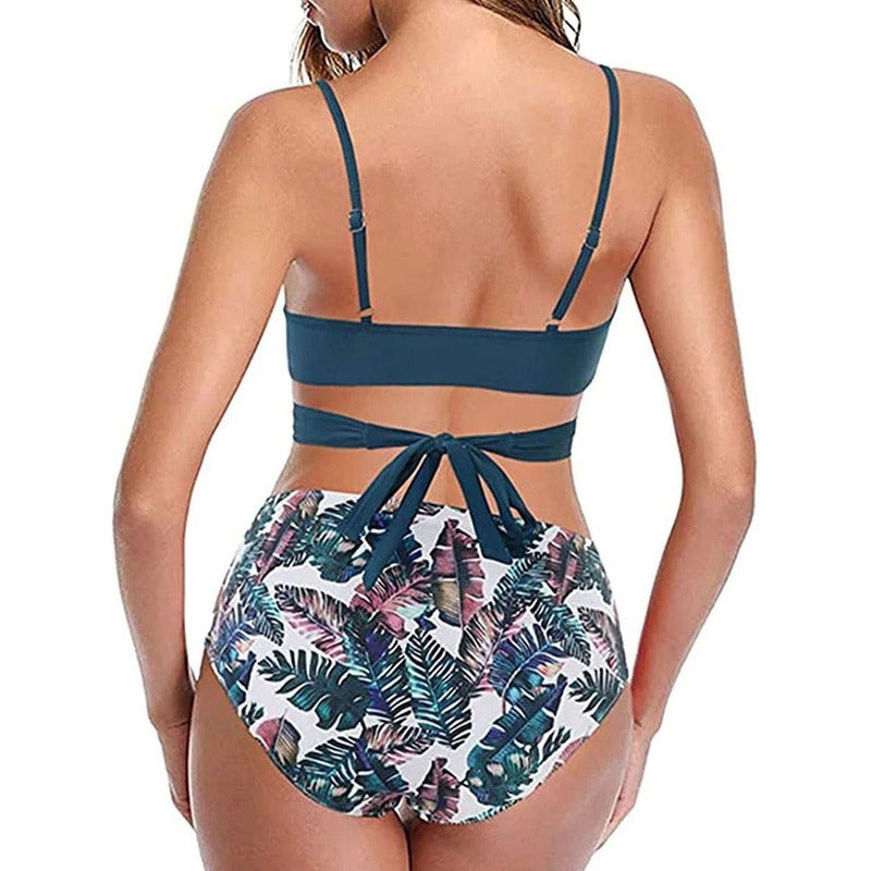 Bikini Mallas Tiro Alto 2 Piezas Push Up Cruzado Uniteduy