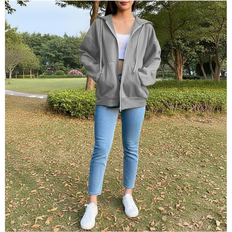 Campera Canguro Con Cierre Bolsillos Capucha Dama Lisa