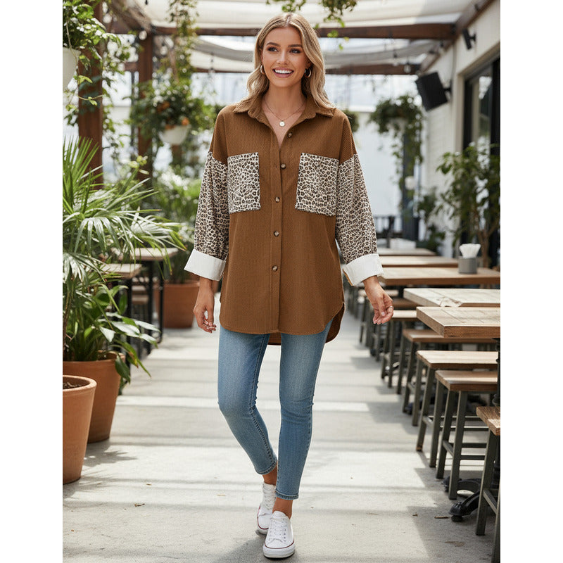 Sobre Camisa Pana Combinado Con Animal Print Varios Colores