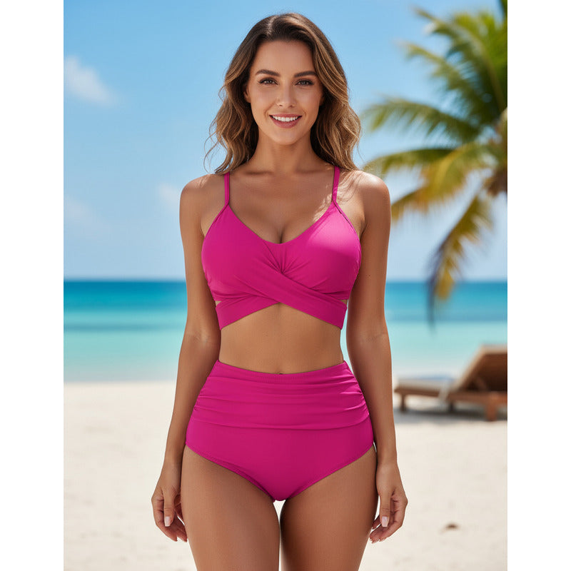 Bikini Tiro Alto Liso Push Up Cruzado Uniteduy