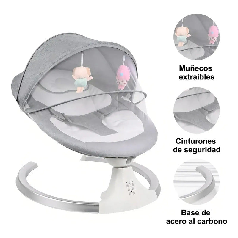 Silla Mecedora Eléctrica Para Bebé Con Música Multifuncion Gris