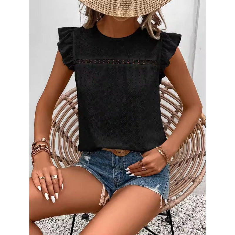 Blusa Remera Broderie Manga Corta Volados Varios Colores