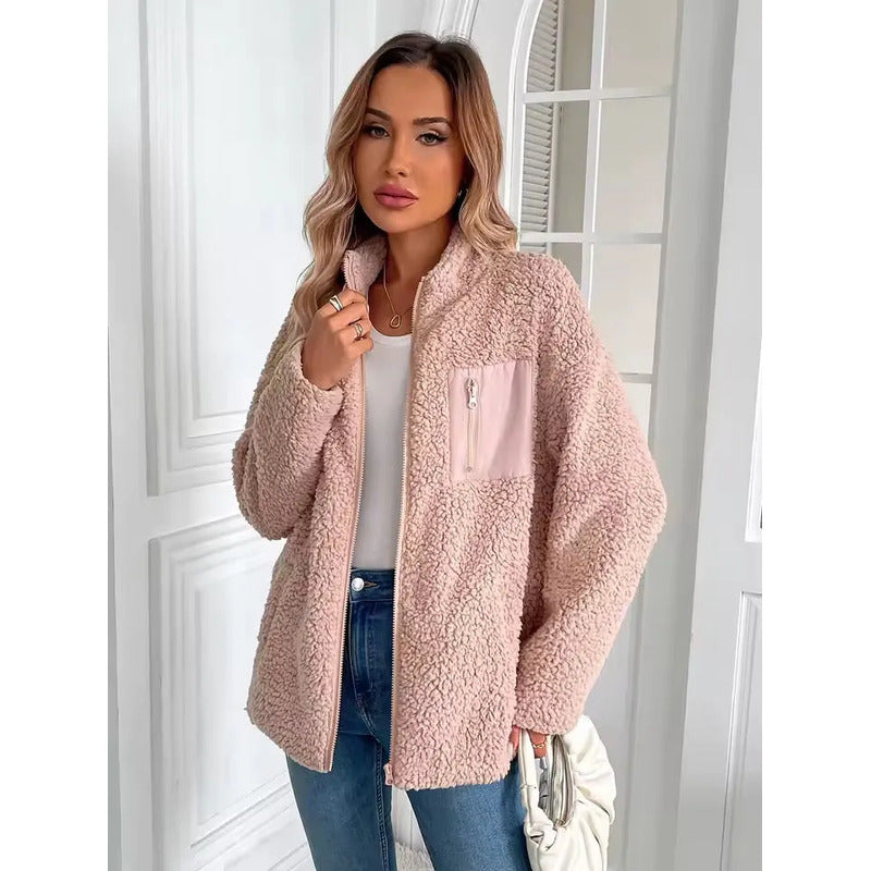 Campera De Corderito Para Dama Con Cierre Y Bolsillo Forrada