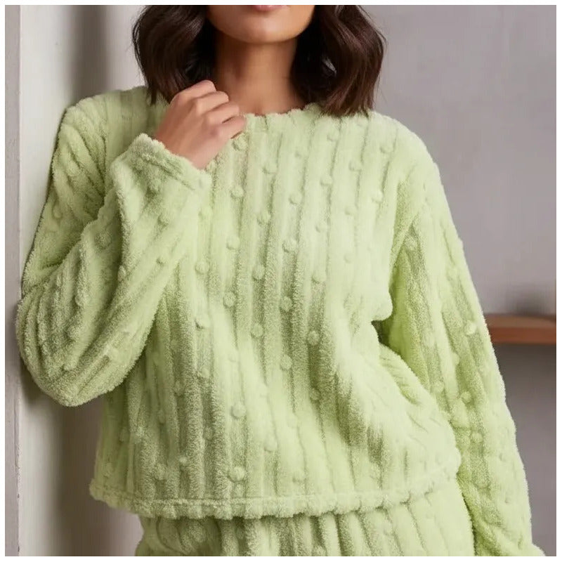Pijama Peluche Invierno Dama Largo Texturado Con Puntos