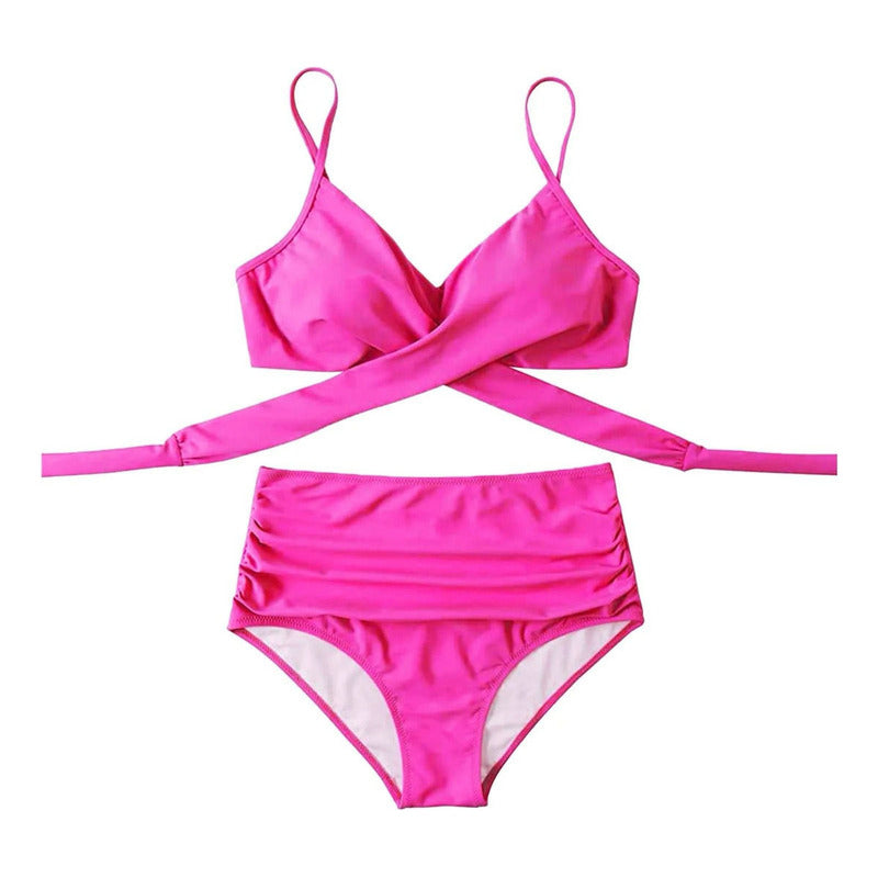 Bikini Tiro Alto Liso Push Up Cruzado Uniteduy