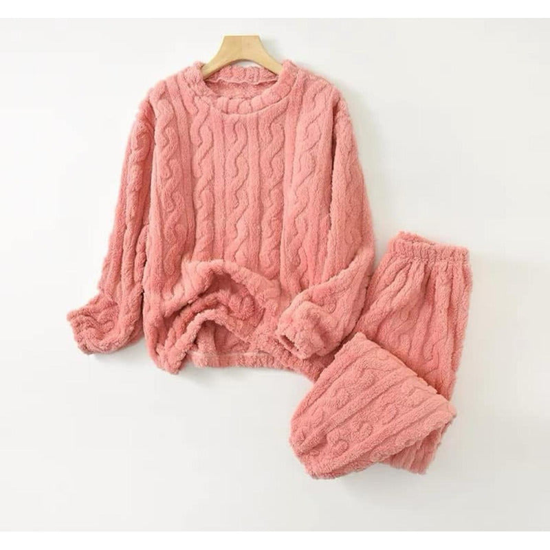 Pijama Peluche Trenzado Largo De Dama Plush  Varios Colores