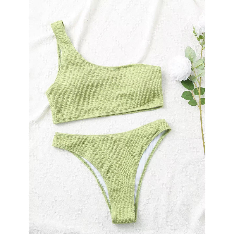 Bikini Malla Hombro Solo Vedetina Texturado Varios Colores