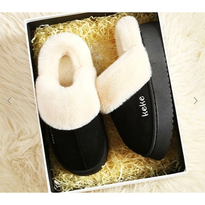 Pantuflas Mujer Forradas Con Corderito Altas Sin Talón