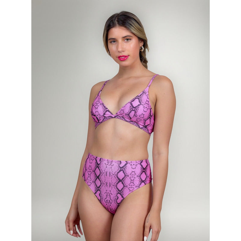 Bikini Estampado Serpiente Fucsia Tiro Alto Soutien Uniteduy