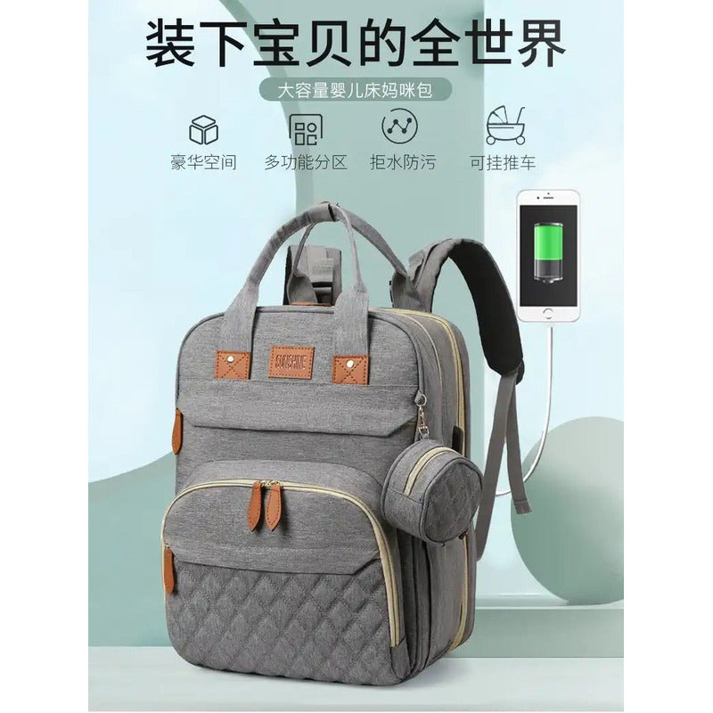 Bolso Mochila Maternal Cuna Bebé  Cambiador Y Usb Uniteduy