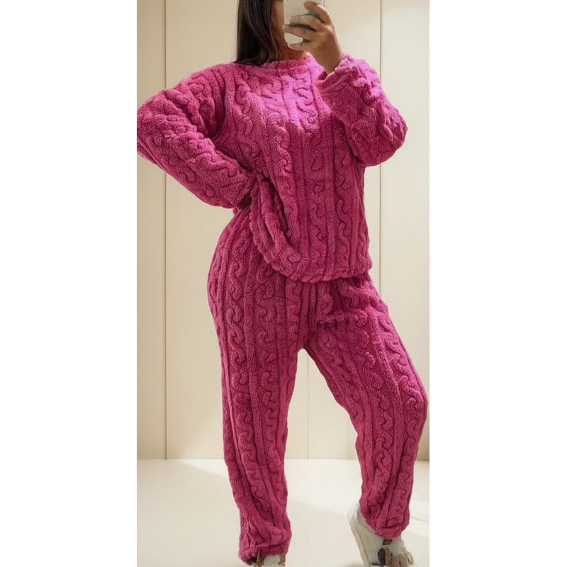 Pijama Peluche Trenzado Largo De Dama Plush  Varios Colores