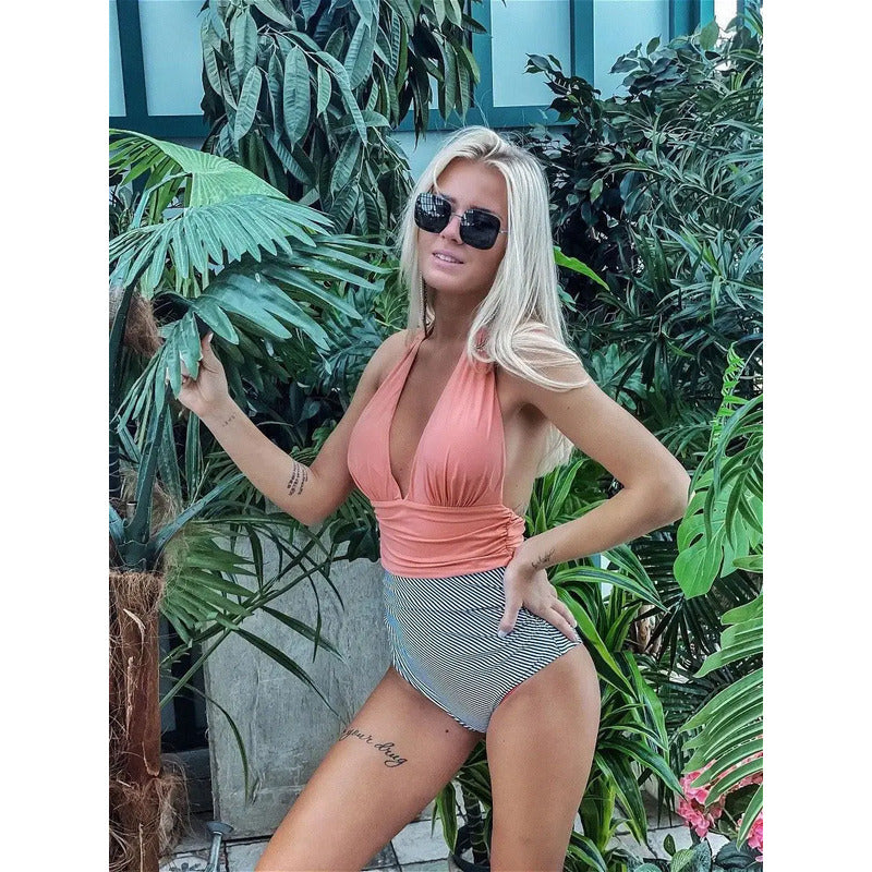 Malla Entera Triangulo Plisada Combinada Bikini Del M Al Xl