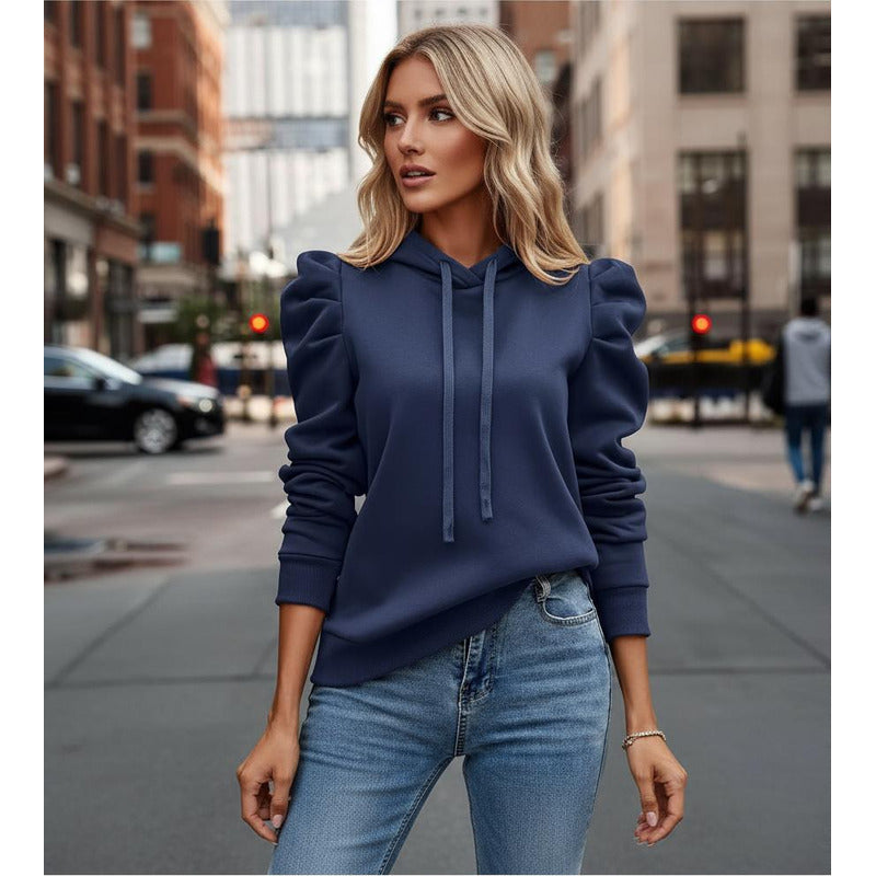 Buzo Canguro Con Capucha Manga Princesa Fruncida Lisos