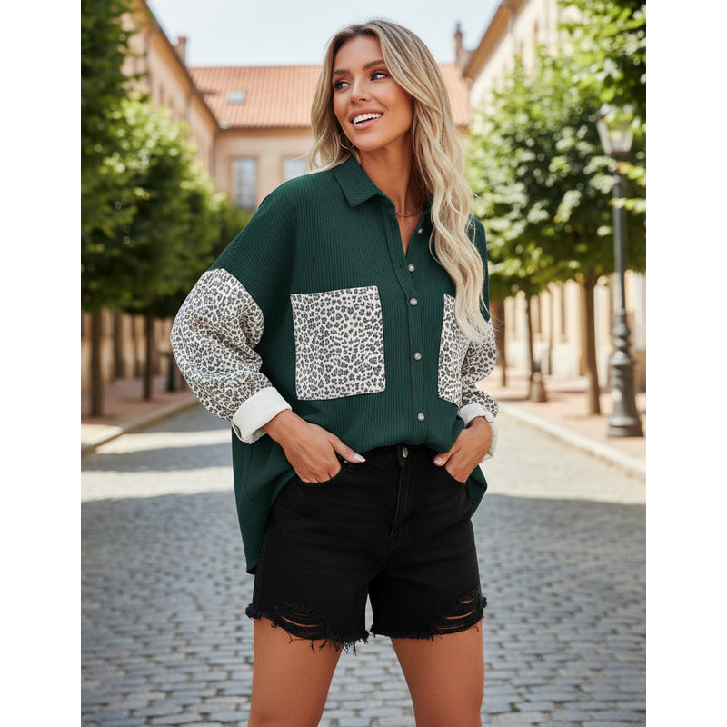 Sobre Camisa Pana Combinado Con Animal Print Varios Colores