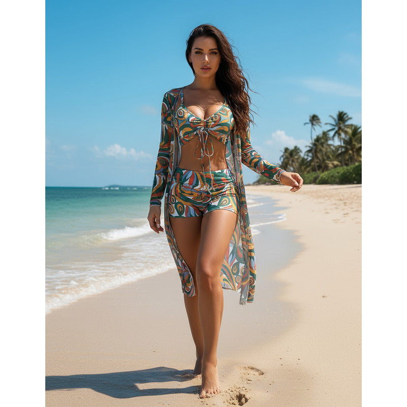 Bikini Malla 3 Piezas Tankini Short Soutien Camisa Uniteduy