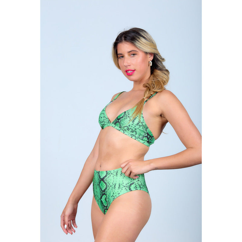 Uniteduy!! Bikini Estampado Verde Serpiente Tiro Alto