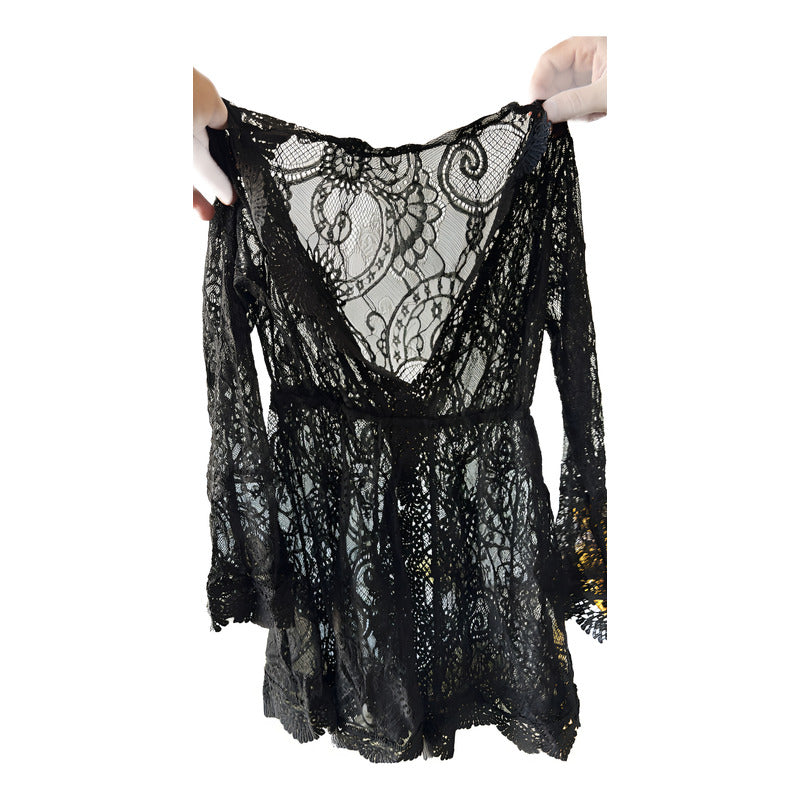 Vestido Corto Pareo Salida De Playa Encaje Flores Uniteduy