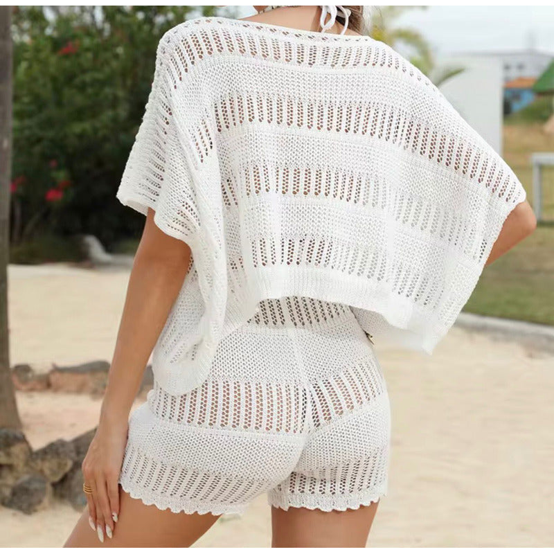 Conjunto Blusa Y Short Con Elástico Calado Playa  Uniteduy