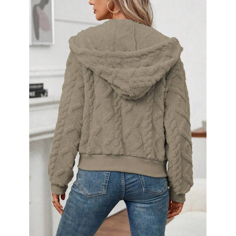 Campera Corta Trenzada Puños Capucha Polar Peluda Uniteduy