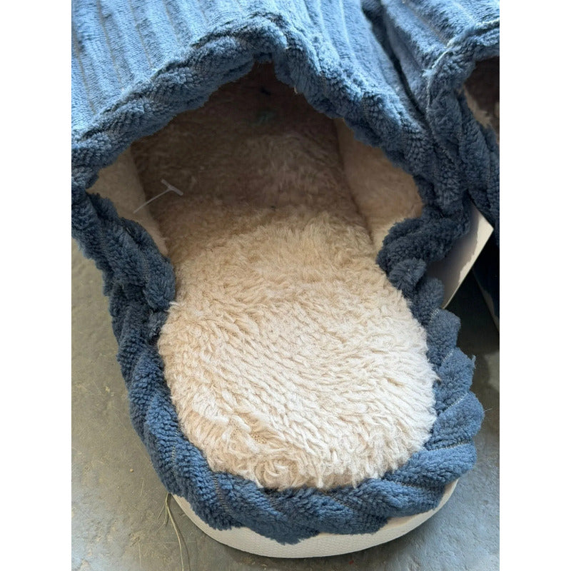 Pantuflas Invierno Lisas Antideslizantes Abrigadas Sin Talón Azul 39