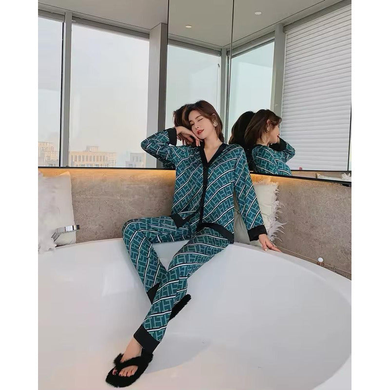 Pijama Seda Fria Saten Estampados Pantalon Y Camisa En V