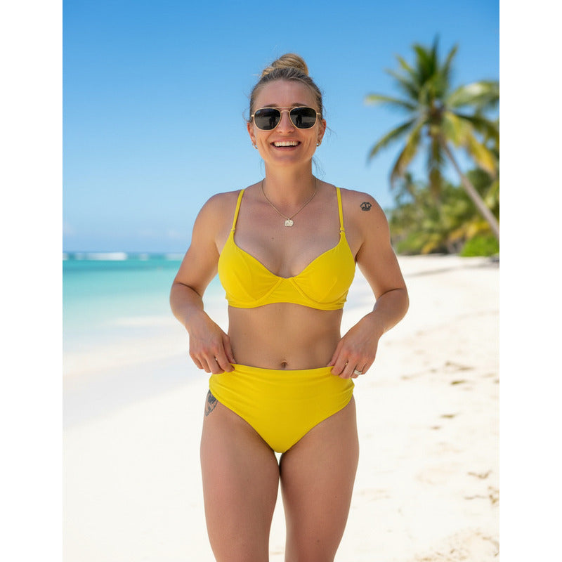 Bikini Tiro Medio Culotte, Con Aro Rojo,amarillo,negro