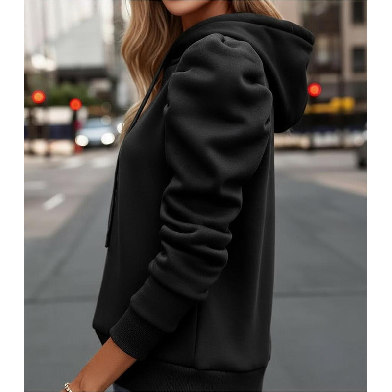 Buzo Canguro Con Capucha Manga Princesa Fruncida Lisos