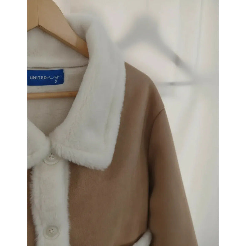 Campera Gamulán Corta Dama Forrada Corderito Beige