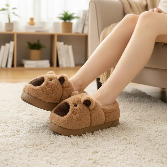 Pantuflas De Peluche Diseño Capibara Antideslizante Cerradas