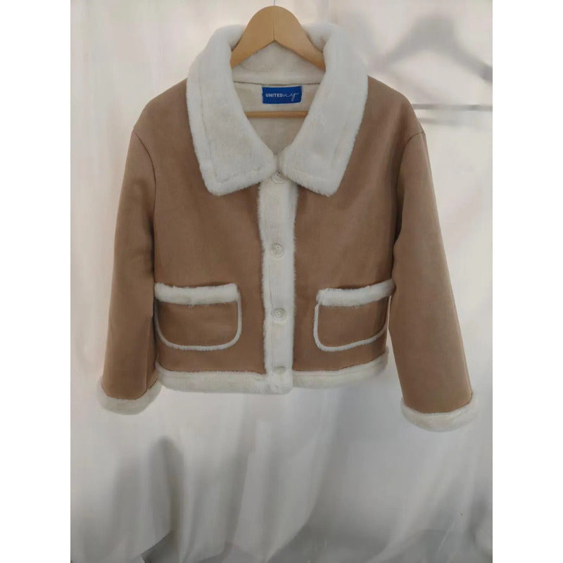 Campera Gamulán Corta Dama Forrada Corderito Beige