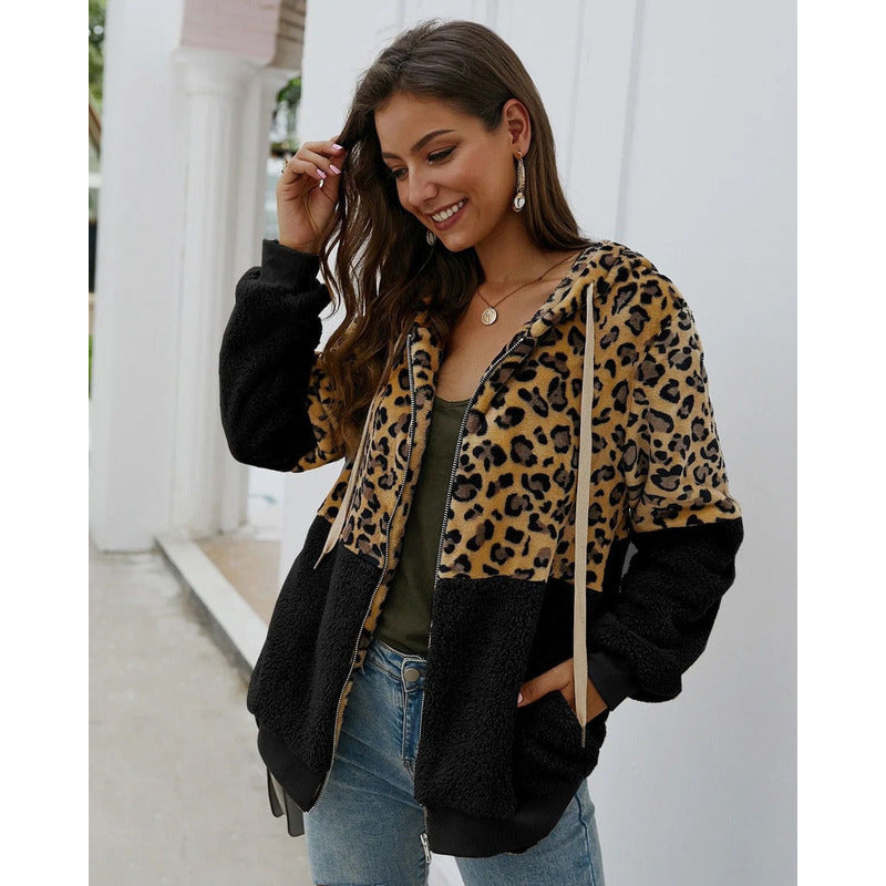 Campera Con Capucha Combinado Animal Print Polar Uniteduy