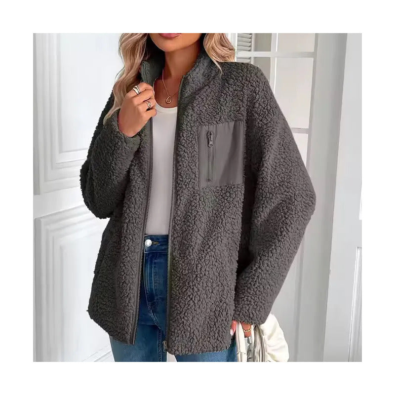 Campera De Corderito Para Dama Con Cierre Y Bolsillo Forrada