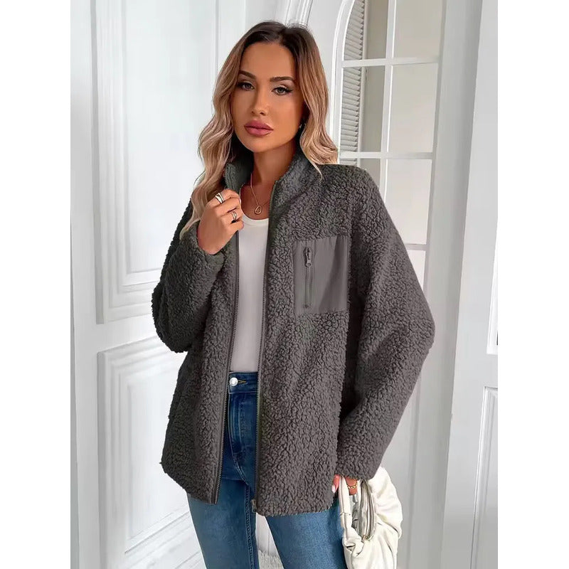 Campera De Corderito Para Dama Con Cierre Y Bolsillo Forrada